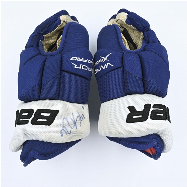 Martin St. Louis - Tampa Bay Lightning - Blue Bauer Vapor 1X Pro Gloves - Autographed - Game- and/or Practice-Used -2011-14 NHL Seasons