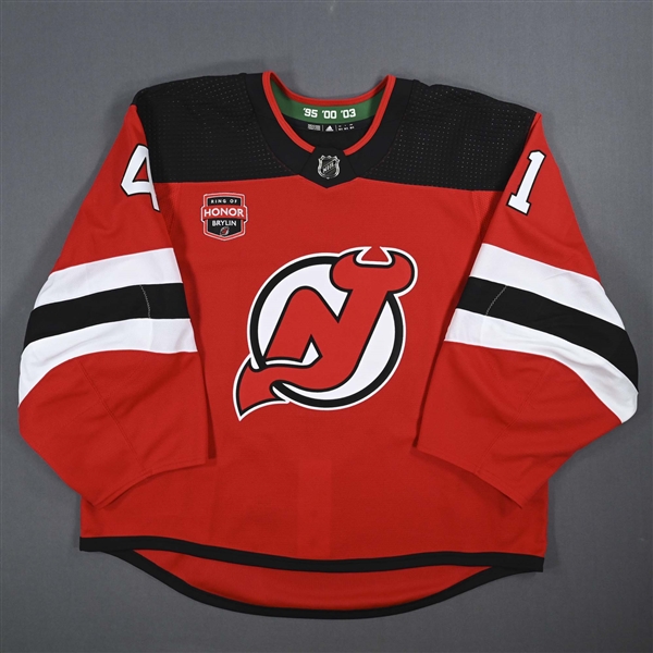 Vitek Vanecek - Game-Worn Red w/ Sergei Brylin Ring of Honor Night Patch Jersey - January 20, 2024 - Back-Up Only