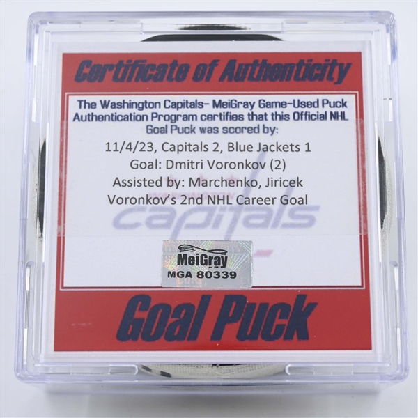 Dmitri Voronkov - Columbus Blue Jackets - Goal Puck - November 4, 2023 vs. Washington Capitals (Capitals Logo)