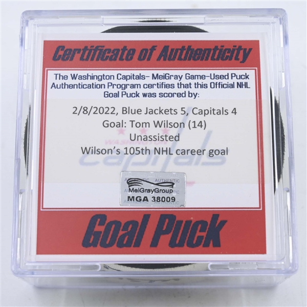 Tom Wilson - Washington Capitals - Goal Puck - February 8, 2022 vs. Columbus Blue Jackets (Capitals Logo) 