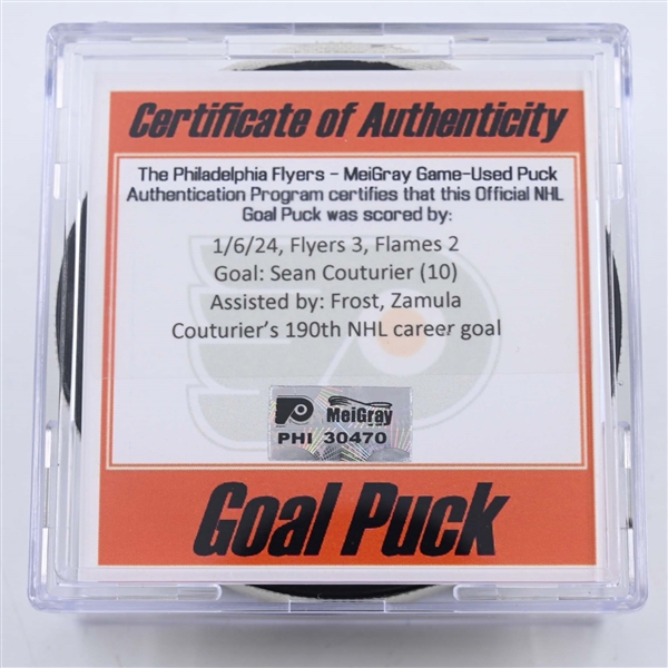 Sean Couturier - Philadelphia Flyers - Goal Puck - January 6, 2024 vs. Calgary Flames (Flyers Logo)