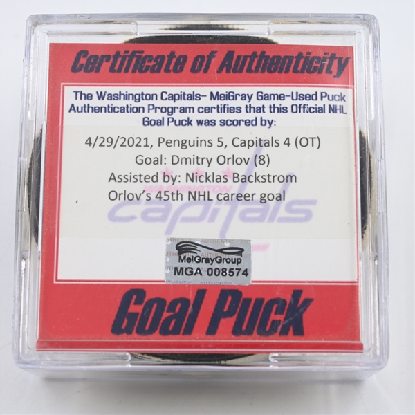 Dmitry Orlov - Washington Capitals - Goal Puck - April 29, 2021 vs. Pittsburgh Penguins (Capitals Logo)