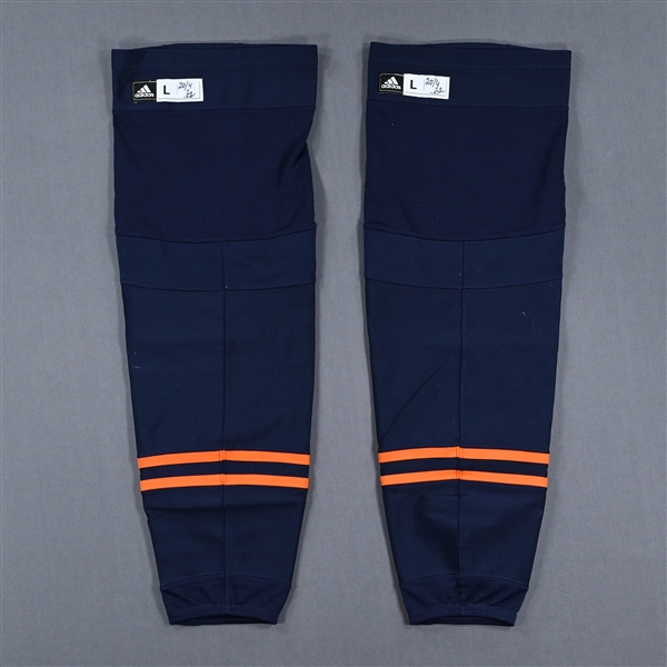 Connor McDavid - Edmonton Oilers -  Navy - adidas Socks - April 20, 2022 vs. Dallas Stars - PHOTO-MATCHED