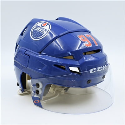 Connor McDavid - Edmonton Oilers -  Game-Worn Blue, CCM Helmet w/ Oakley Shield - 60th Goal & 153rd Point of the Season - Photo-Matched to 12 Games - Mar. 16, 2023 through May 14, 2023 