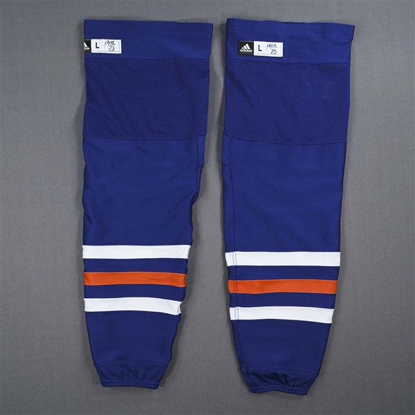 Connor McDavid - Edmonton Oilers -  Blue - adidas Socks - December 12, 2023 vs. Chicago Blackhawks - PHOTO-MATCHED