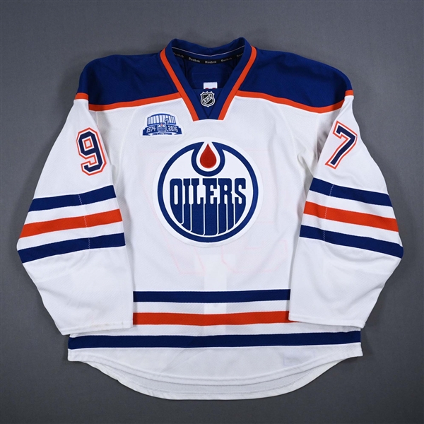 Connor McDavid - Edmonton Oilers -  Game-Worn White w/ Rexall Place Farewell Season Patch Rookie Jersey - 1st Career OT Goal - Worn 3/1/2016