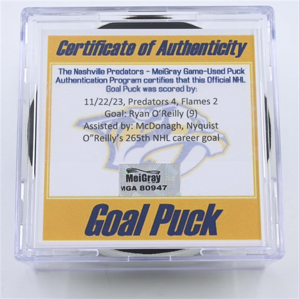 Ryan OReilly - Nashville Predators - Goal Puck -  November 22, 2023 vs. Calgary Flames (Predators 25th Anniversary Logo)