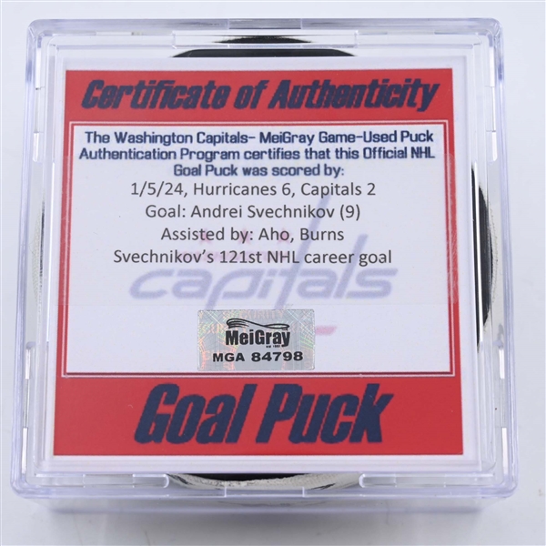 Andrei Svechnikov - Carolina Hurricanes - Goal Puck - January 5, 2024 vs. Washington Capitals (Capitals Logo)