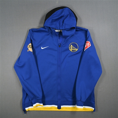 Klay Thompson - Golden State Warriors - Blue Game-Worn Game Theater Jacket w/NBA Finals Patch - Worn Game 6 - 6/16/2022 - 2022 NBA Finals