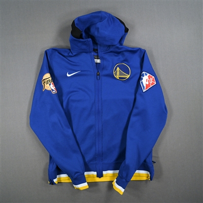 Stephen Curry - Golden State Warriors - Blue Game-Worn Game Theater Jacket w/NBA Finals Patch - Worn Game 1 - 6/2/2022 - 2022 NBA Finals