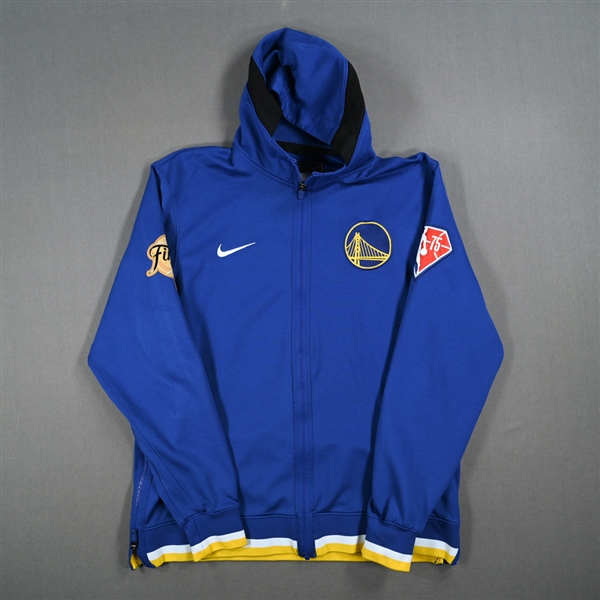 Jordan Poole - Golden State Warriors - Blue Game-Issued Game Theater Jacket w/NBA Finals Patch - 2022 NBA Finals