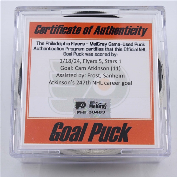 Cam Atkinson - Philadelphia Flyers - Goal Puck - January 18, 2024 vs. Dallas Stars (Flyers Logo)