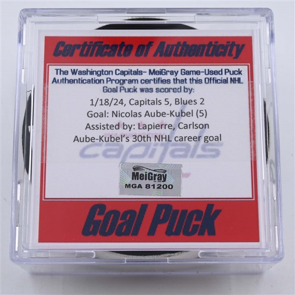 Nicolas Aube-Kubel - Washington Capitals - Goal Puck - January 18, 2024 vs. St. Louis Blues (Capitals Logo)