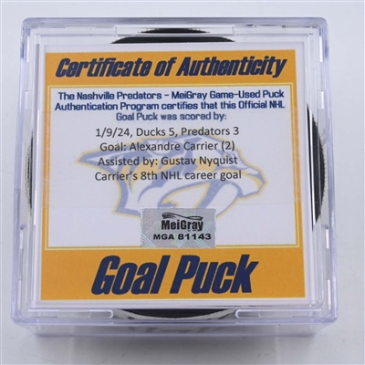 Alexandre Carrier - Nashville Predators - Goal Puck - January 9, 2024 vs. Anaheim Ducks (Predators 25th Anniversary Logo)