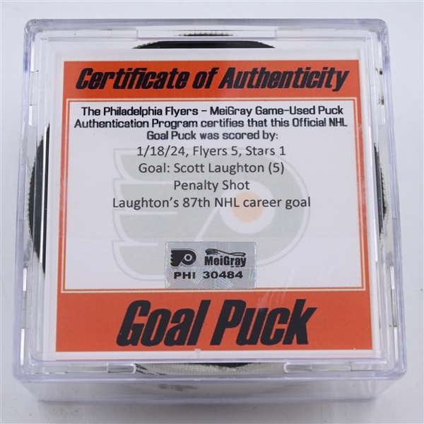 Scott Laughton - Philadelphia Flyers - Goal Puck - January 18, 2024 vs. Dallas Stars (Flyers Logo)