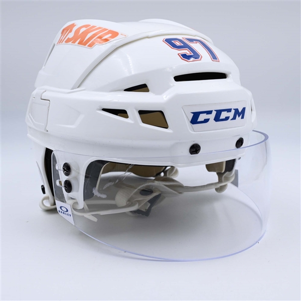 Connor McDavid - Edmonton Oilers - White, CCM Helmet w/ Oakley Shield - 1st Point of the Season - Photo-Matched to 21 Games - October 11, 2023 through February 19, 2024