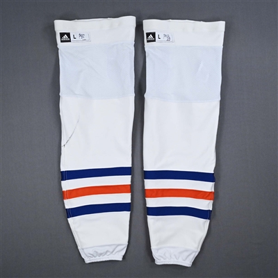 Connor McDavid - Edmonton Oilers - White - adidas Socks - December 30, 2023 at Los Angeles Kings - 600th NHL Game - PHOTO-MATCHED