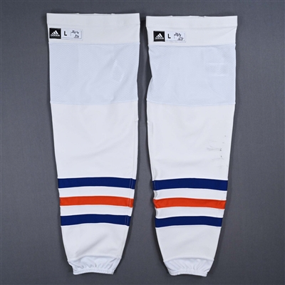Connor McDavid - Edmonton Oilers - White - adidas Socks - April 26, 2024 at Los Angeles Kings (Round 1, Game 3) - Photo-Matched
