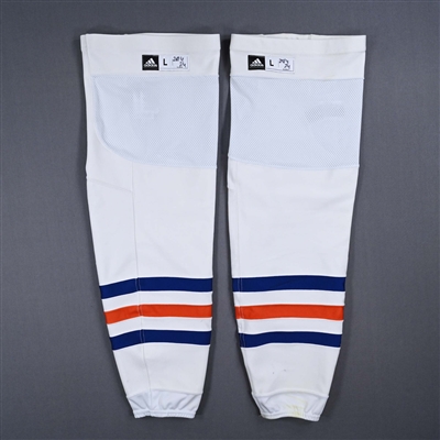 Connor McDavid - Edmonton Oilers - White - adidas Socks - April 28, 2024 at Los Angeles Kings (Round 1, Game 4) - Photo-Matched