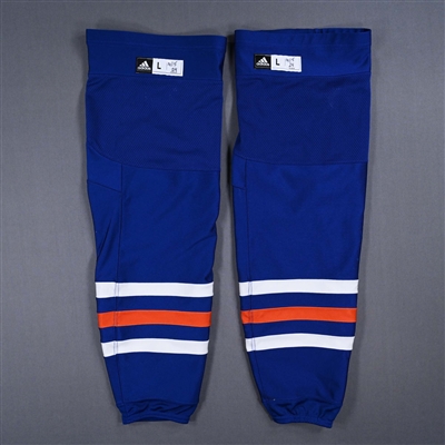 Connor McDavid - Edmonton Oilers - Blue - adidas Socks - May 14, 2024 vs. Vancouver Canucks (Round 2, Game 4) - Photo-Matched