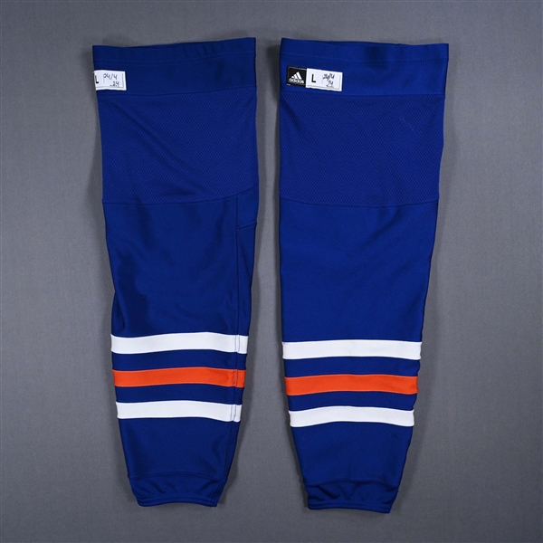 Connor McDavid - Edmonton Oilers - Blue - adidas Socks - April 24, 2024 vs. Los Angeles Kings (Round 1, Game 2) - Photo-Matched