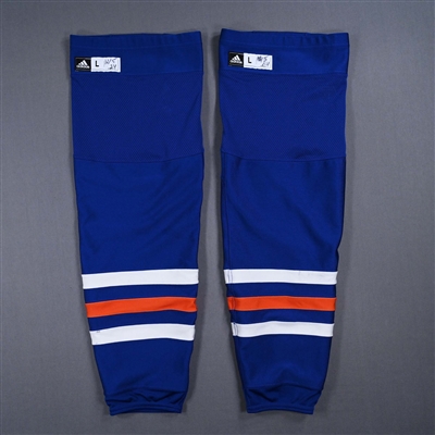 Connor McDavid - Edmonton Oilers - Blue - adidas Socks - May 12, 2024 vs. Vancouver Canucks (Round 2, Game 3) - Photo-Matched