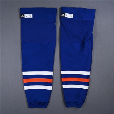 Connor McDavid - Edmonton Oilers - Blue - adidas Socks - May 18, 2024 vs. Vancouver Canucks (Round 2, Game 6) - Photo-Matched