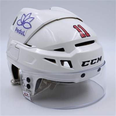Chris Tierney - White, CCM Helmet w/ Oakley Shield - 2023-24 NHL Regular Season