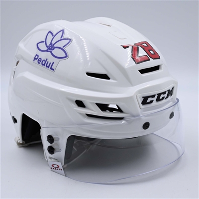 Timo Meier - White, CCM Helmet w/ Oakley Shield - 2023-24 NHL Regular Season
