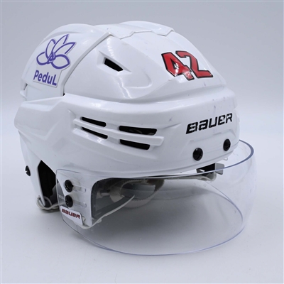 Curtis Lazar - White, Bauer Helmet w/ Bauer Shield - 2023-24 NHL Regular Season