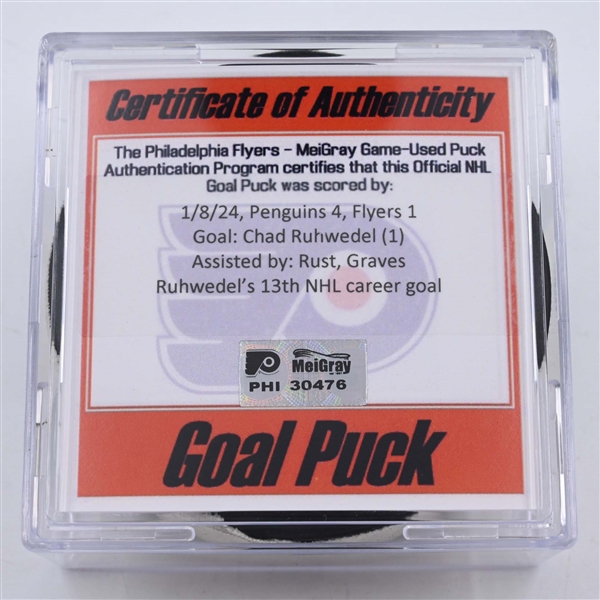 Chad Ruhwedel - Pittsburgh Penguins - Goal Puck - January 8, 2024 vs. Philadelphia Flyers (Flyers Logo)