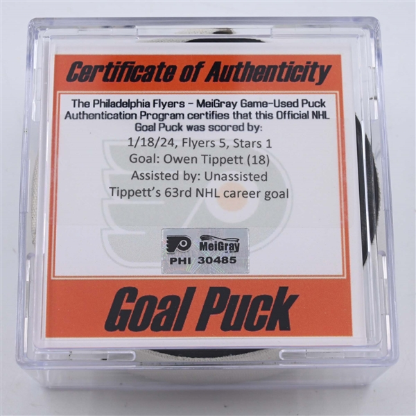 Owen Tippett - Philadelphia Flyers - Goal Puck - January 18, 2024 vs. Dallas Stars (Flyers Logo)