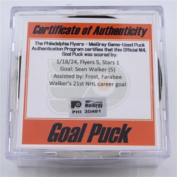 Sean Walker - Philadelphia Flyers - Goal Puck - January 18, 2024 vs. Dallas Stars (Flyers Logo)