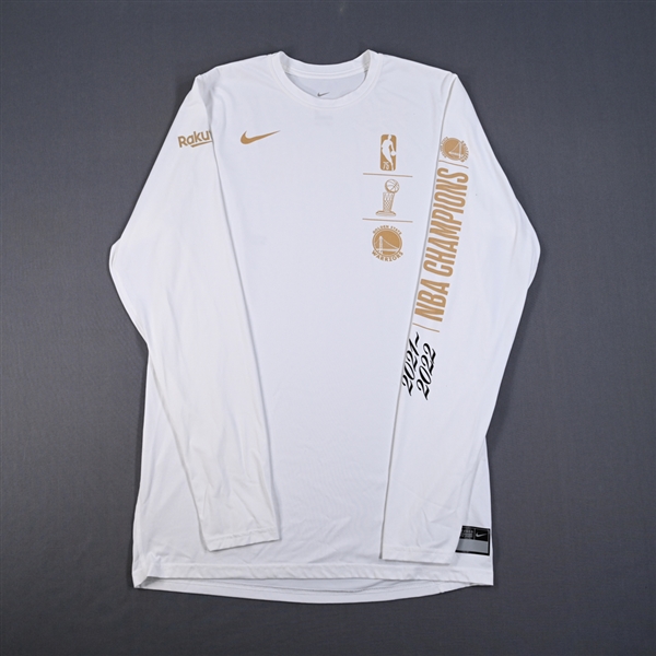 Ty Jerome - Golden State Warriors - Game-Issued 2021-22 NBA Champion Long-Sleeved Shooting Shirt - 2022 Championship Banner Night