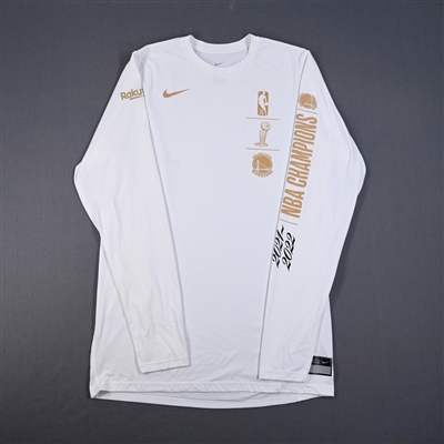 Ty Jerome - Golden State Warriors - Game-Issued 2021-22 NBA Champion Long-Sleeved Shooting Shirt - 2022 Championship Banner Night