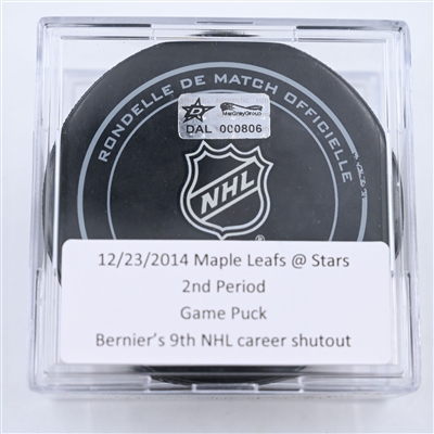 Jonathan Bernier - 9th NHL Career Shutout  - Dallas Stars Game Puck  - December 23, 2014 vs. Toronto Maple Leafs 2nd Period