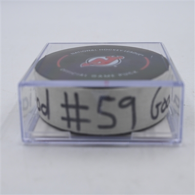 Tyler Bertuzzi - Toronto Maple Leafs - Goal Puck - April 9, 2024 vs. New Jersey Devils (Devils Logo)