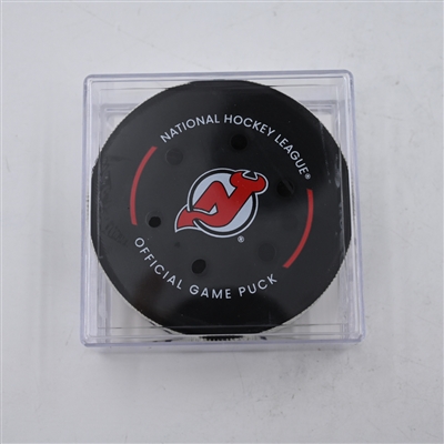 Tyler Bertuzzi - Toronto Maple Leafs - Goal Puck - April 9, 2024 vs. New Jersey Devils (Devils Logo)