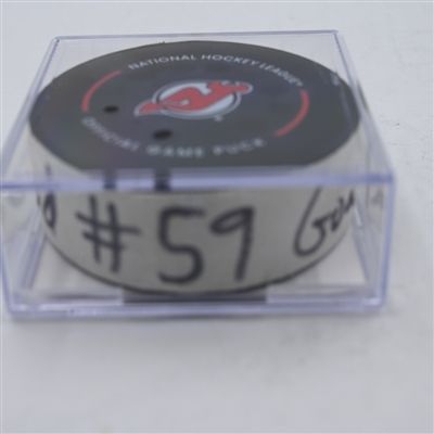 Tyler Bertuzzi - Toronto Maple Leafs - Goal Puck - April 9, 2024 vs. New Jersey Devils (Devils Logo)