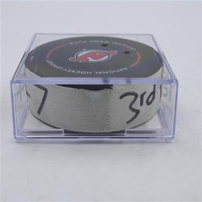 Tyler Bertuzzi - Toronto Maple Leafs - Goal Puck - April 9, 2024 vs. New Jersey Devils (Devils Logo)