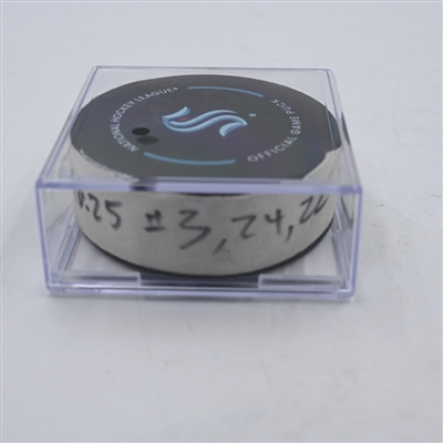 Will Borgen - Seattle Kraken - Goal Puck - April 9, 2024 vs. Arizona Coyotes (Kraken Logo)