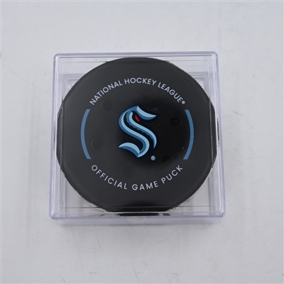 Andre Burakovsky - Seattle Kraken - Goal Puck - April 9, 2024 vs. Arizona Coyotes (Kraken Logo)
