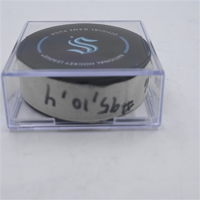 Andre Burakovsky - Seattle Kraken - Goal Puck - April 9, 2024 vs. Arizona Coyotes (Kraken Logo)