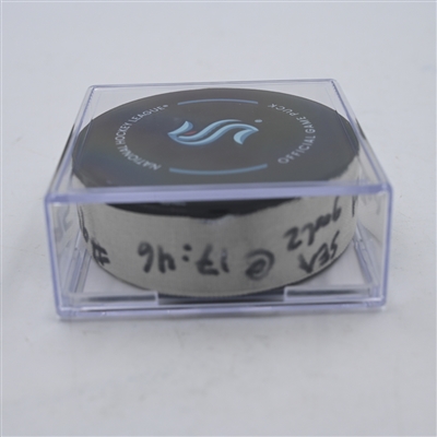 Andre Burakovsky - Seattle Kraken - Goal Puck - April 9, 2024 vs. Arizona Coyotes (Kraken Logo)