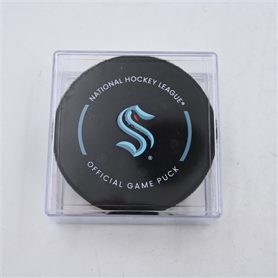 Kyle Burroughs - San Jose Sharks - Goal Puck - April 11, 2024 vs. Seattle Kraken (Kraken Logo)