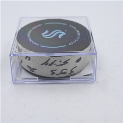 Kyle Burroughs - San Jose Sharks - Goal Puck - April 11, 2024 vs. Seattle Kraken (Kraken Logo)