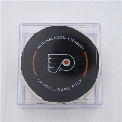 Noah Cates - Philadelphia Flyers - Goal Puck - April 1, 2024 vs. New York Islanders (Flyers Logo)