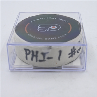 Noah Cates - Philadelphia Flyers - Goal Puck - April 1, 2024 vs. New York Islanders (Flyers Logo)