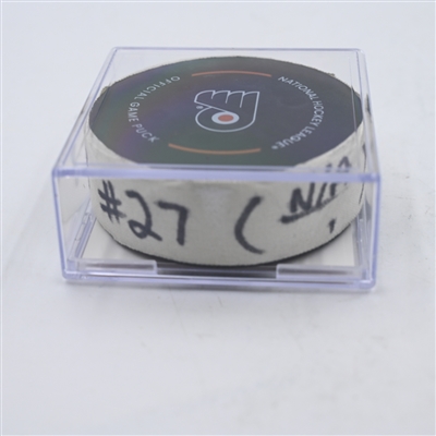 Noah Cates - Philadelphia Flyers - Goal Puck - April 1, 2024 vs. New York Islanders (Flyers Logo)