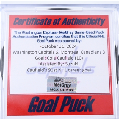 Cole Caufield - Montreal Canadiens - Goal Puck - October 31, 2024 vs. Washington Capitals (Capitals 50th Anniversary Logo)